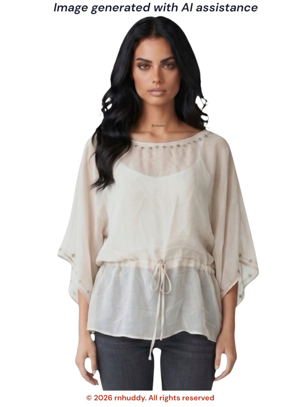 NWT Diane Von Furstenberg L beige Silk Assets embellished blouse